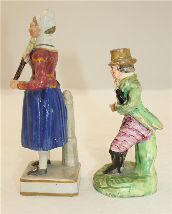Two Staffordshire pottery theatrical figures, early 19th century, 16cm & 12.5cm